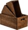 Set of 3 Nesting Wooden Crates, Wood Crate Box with Handle, Rustic Brown Decorative Wood Storage Crates Container, Stackable Cube Basket Bins Organizer for Home, Office, Closet, Shelf